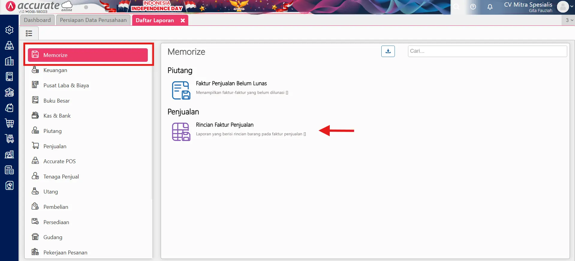 simpan format laporan yang sudah dimodifikasi
